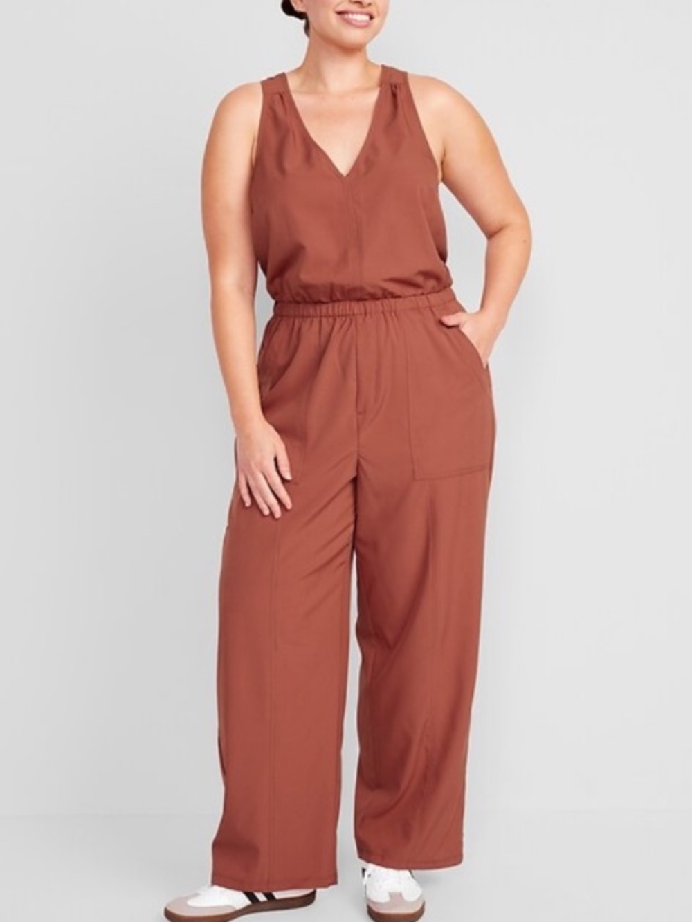 NWT Old Navy Waist-Defined jumpsuit StretchTech burnt orange Sz L